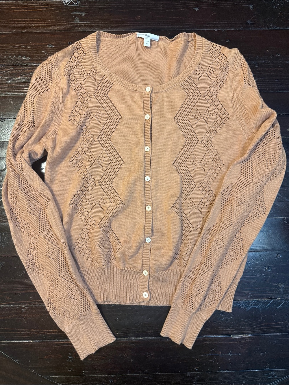 Gap Cotton Pointelle Cardigan Women M Brown Button Front Sweater